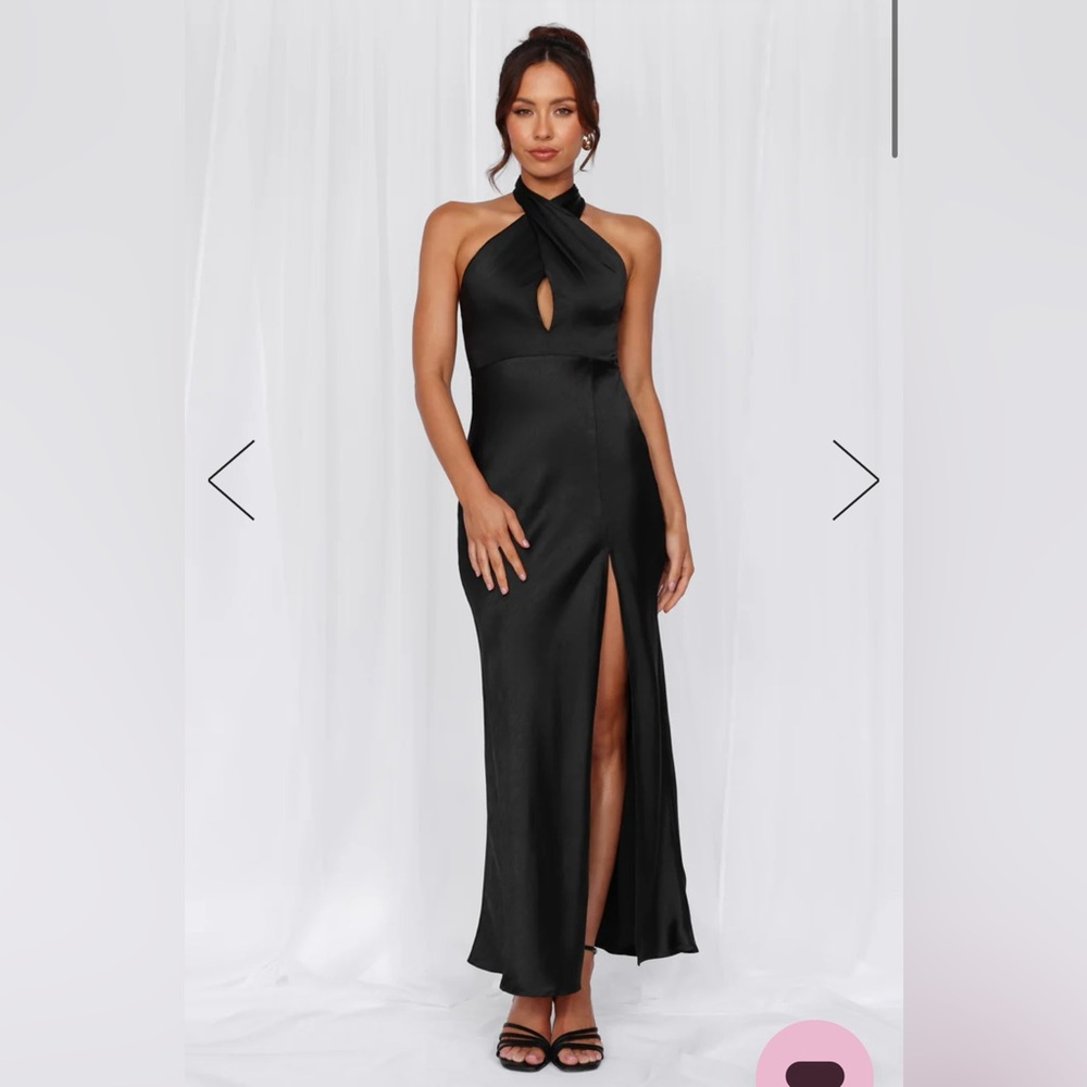 NWT THE ADELINE HALTER SATIN MAXI DRESS BLACK